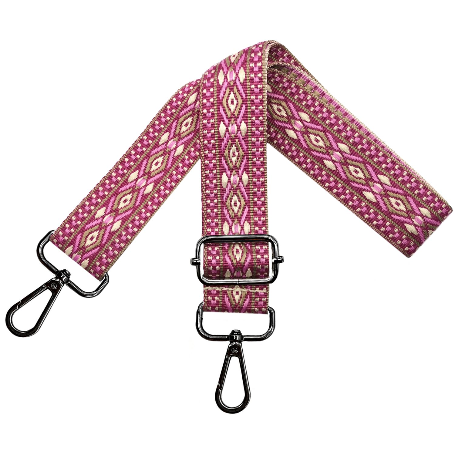 Adjustable shoulder strap for bags women carry strap, pocket straps for changing, pocket strap wide 3.8cm with silver carabiner, shoulder strap for shoulder bag handbags colorful, N, Pink-Black Clasp