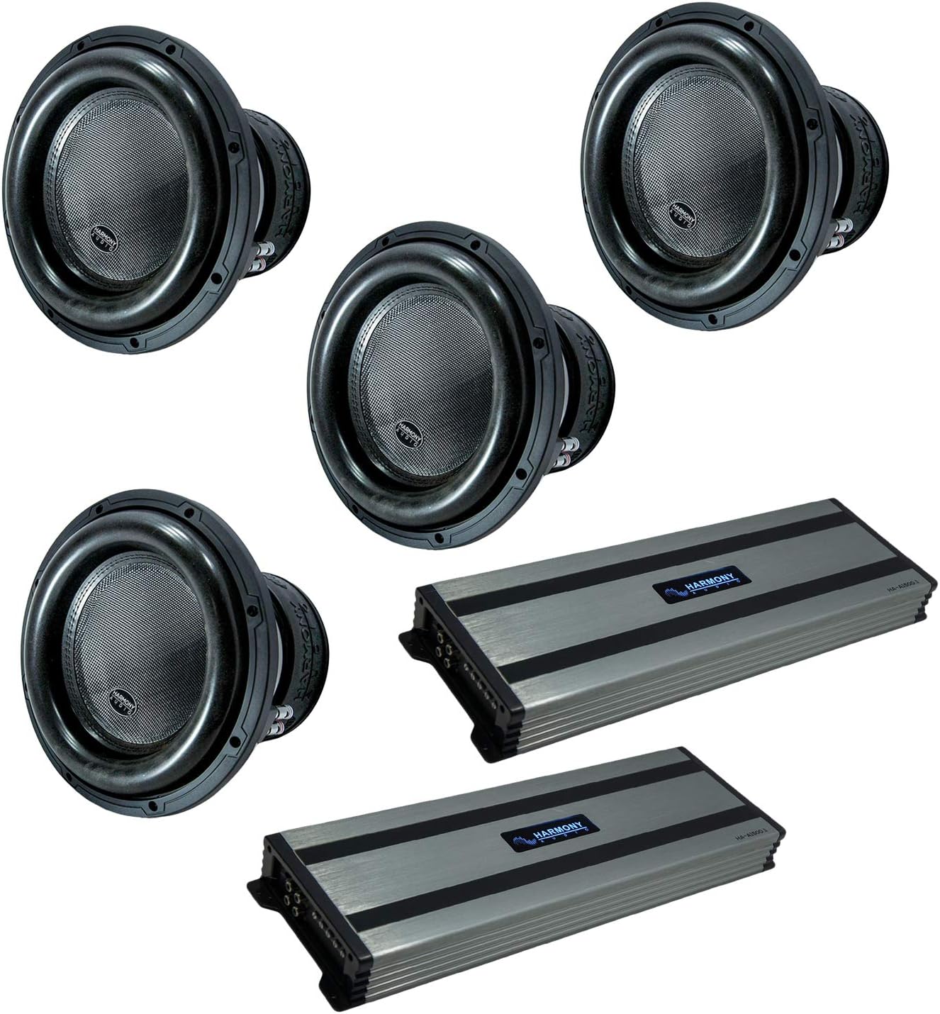 Harmony Audio 4 HAML121 Monolith 12 Competition Sub 3000W Subwoofer Bundle with 2 HAA1500.1