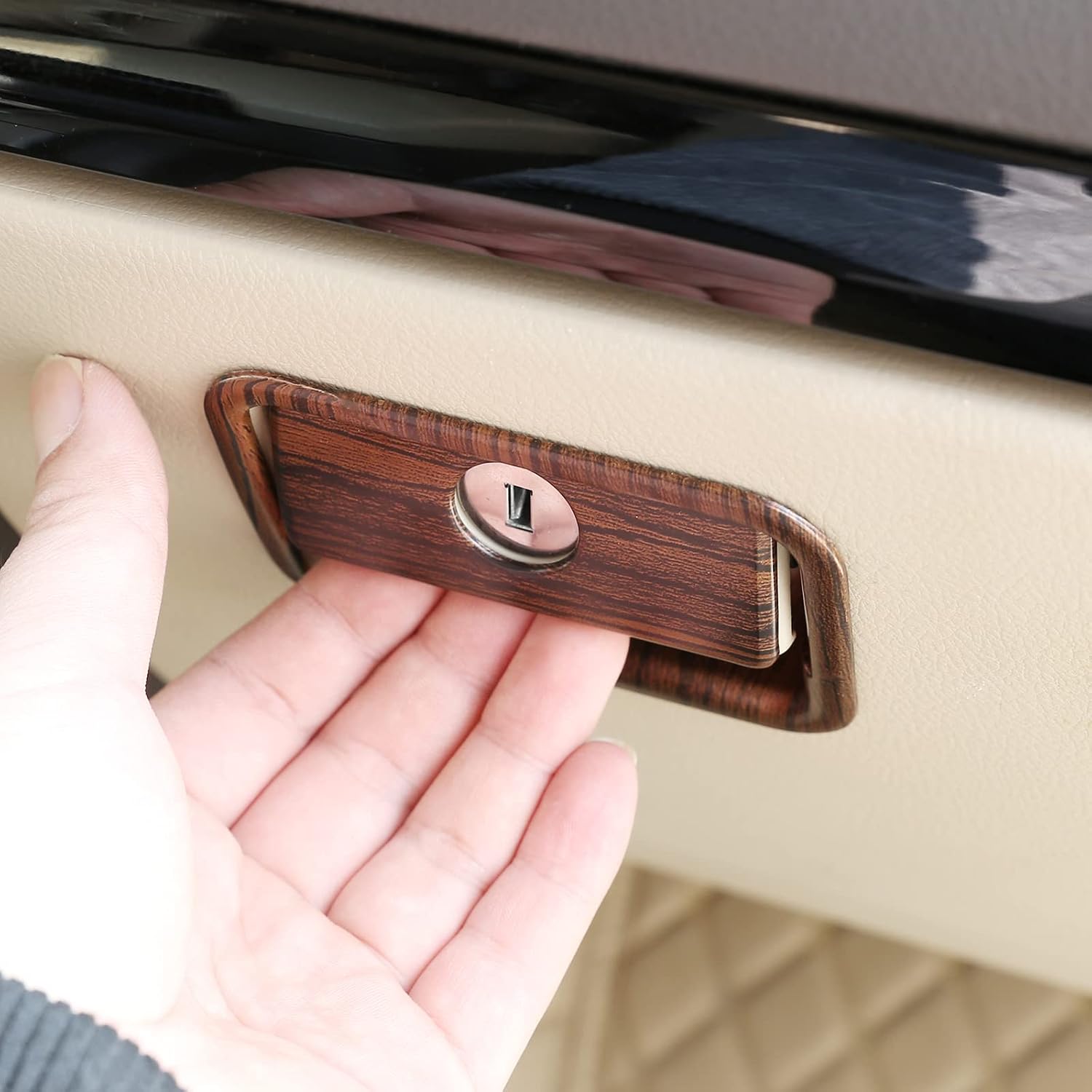 ABS Inner Glove Box Handle Buckle Cover Trim Fit for Toyot@ Land Cruiser Prado FJ150 150 2014 2015 2016 2017 2018 Interior Car Accessories (Pine Wood Grain)