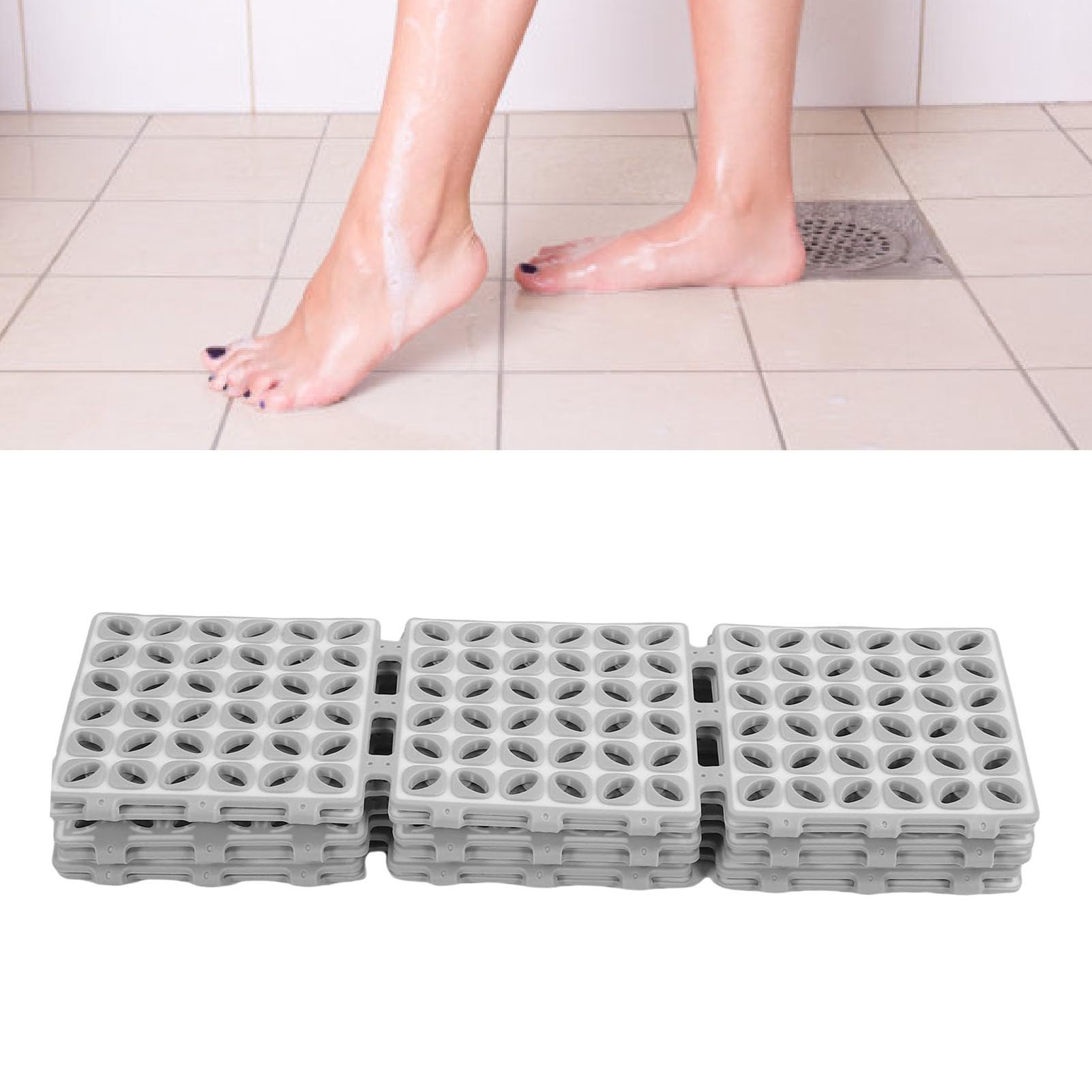 Fyearfly Tappetino bagno antiscivolo TPE 15,75x80 cm Tappetino bagno con fori di scarico Ventose per bagno Doccia Grigio Bianco Tappetino doccia antiscivolo Sicuro Morbido Durevole