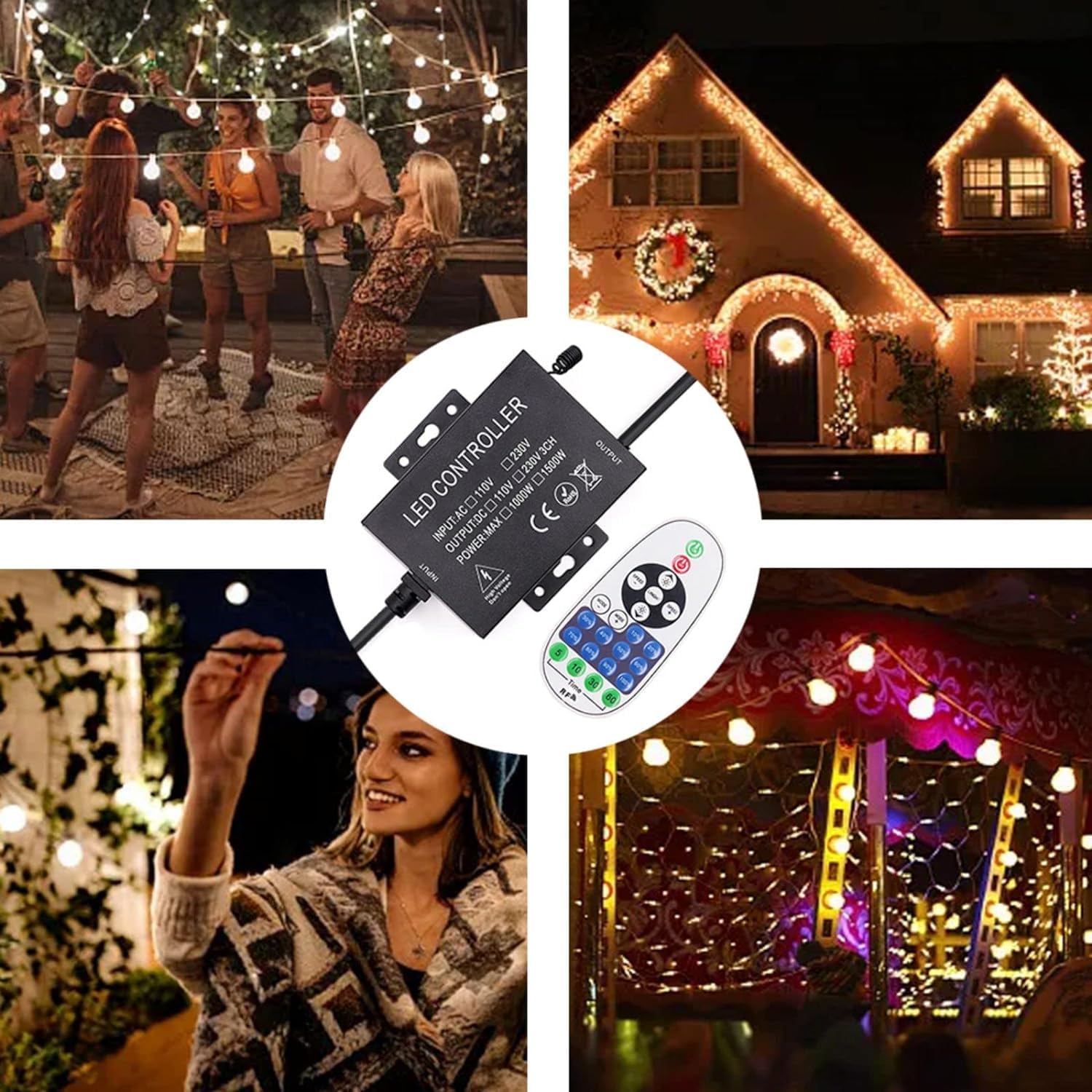 Regulador de tira de LED 1500W, AC 220V-240V Interruptor enchufable para bombillas de interior, regulador temporizado, para todas las tiras de luces regulables