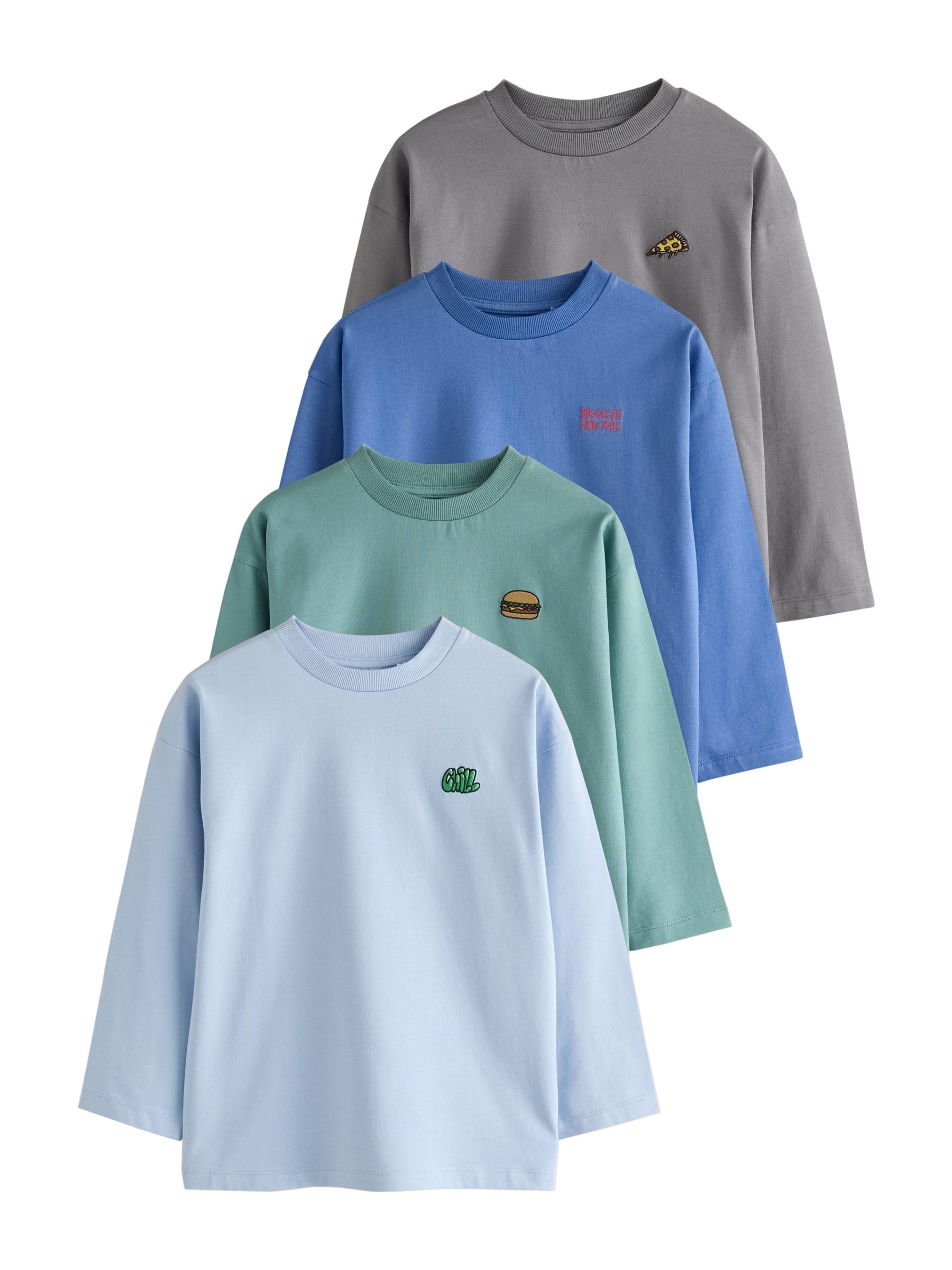NEXT Niños Pack de 4 Camisetas de Manga Larga de Corte Holgado