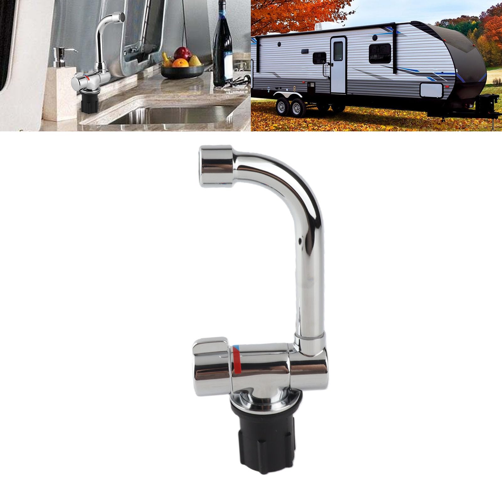 Fydun Grifo de agua para vehículos recreativos Grifo de rosca G1 / 2in Salida de agua fría caliente 360 ​​rotación para el baño de la cocina de la caravana de RV