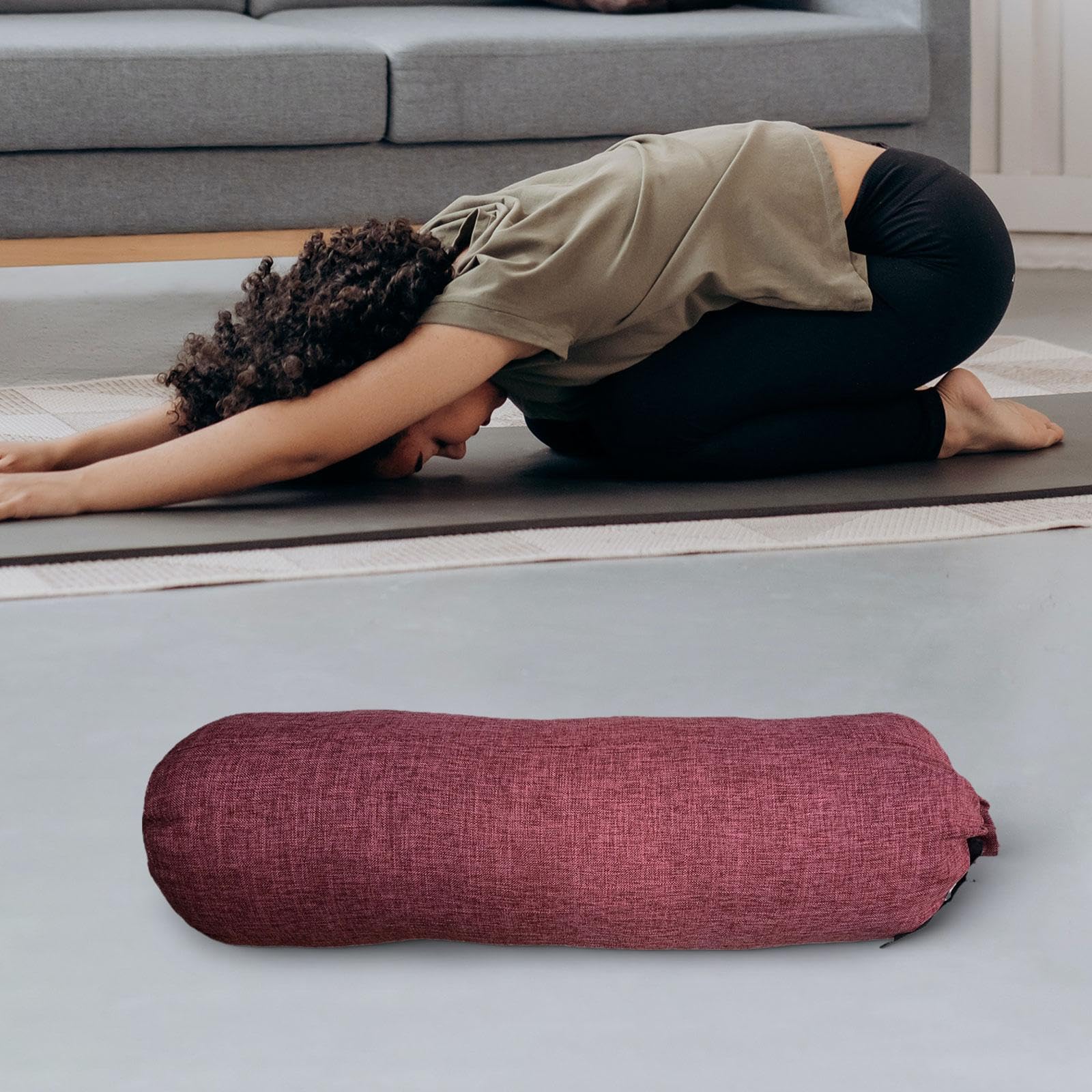 DYNWAVE Bolster Pillow Cushion Versatile Practice for Women High Elastic for Meditation Support with Carrying Handle, Dark Red