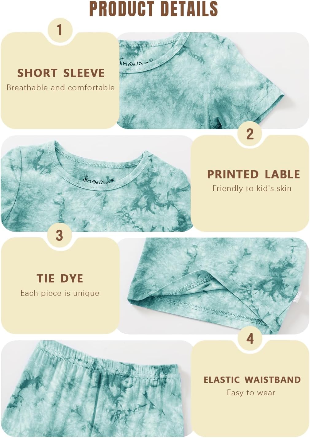 Jimonda Baby/Toddler Soft Sleepwear Short sleeve Kids Cool Pajama Outdoor 2-Piece Shirt&Shorts Casual sets Tie Dye PJ - Image 5