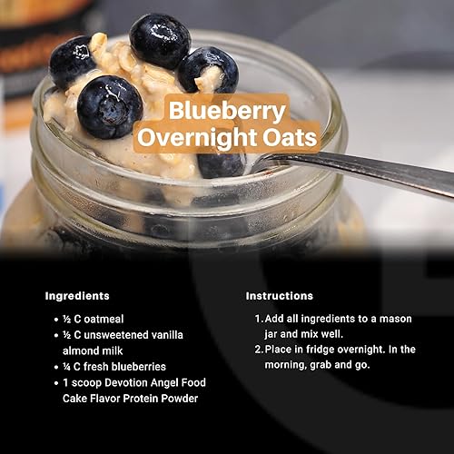 Vista 5 de Devotion Nutrition Proteína en polvo Angel Food Cake – 0.71 oz de aislado de suero y mezcla de proteína de caseína – Sin azúcar añadido, bajo