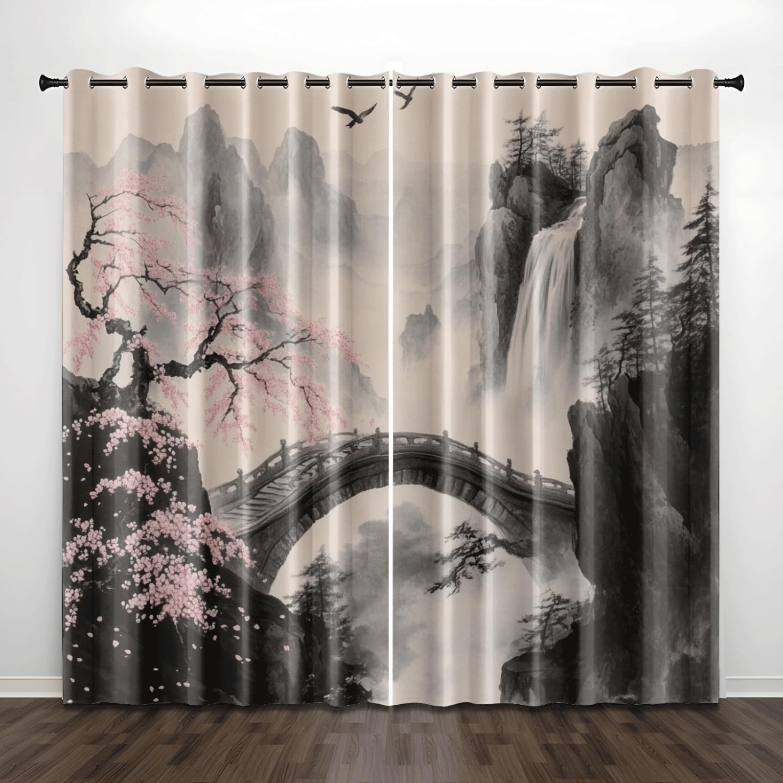 Curtain Beige Schwarz Rosa Gardinen Polyester Vorhang mit Ösen Blackout Curtain Waschbar Vorhänge mit Ösen Living Room Thermovorhang Schlafzimmer Verdunklungsvorhänge Blickdicht 2x140x160cm