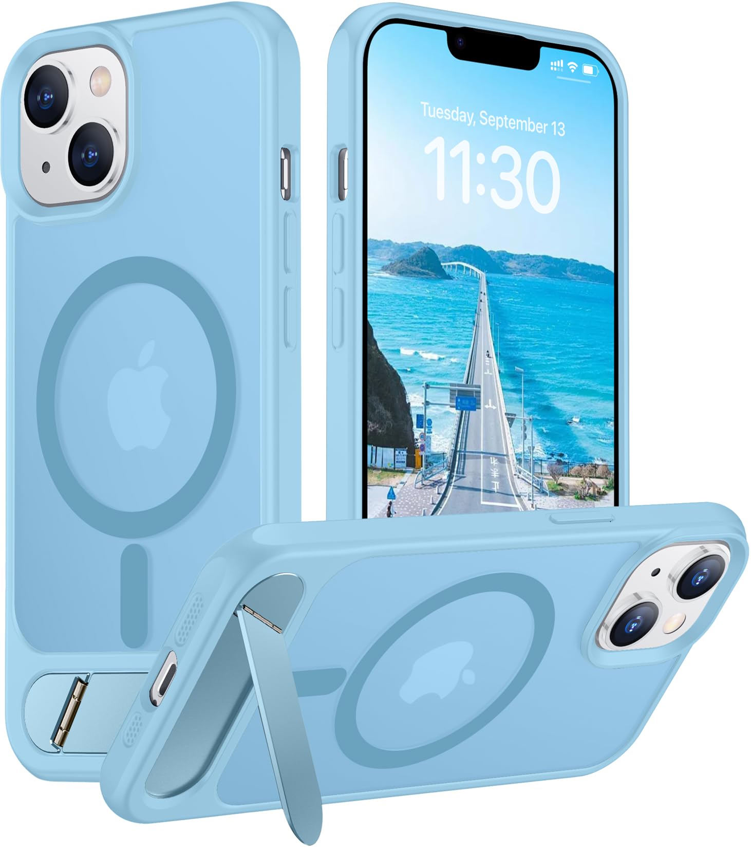 Temdan Magnetic Compatible with iPhone 14 Case/iPhone 13 Case,[Built-in Invisible Kickstand][Compatible with MagSafe][Military Grade Shockproof] Slim Translucent Matte Phone Case for iPhone 14/13 6.1"
