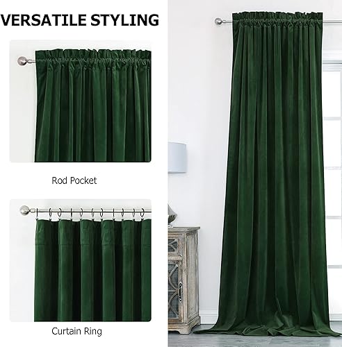 Miniatura 5 de Benedeco Cortinas de terciopelo verde oscuro para ventana de dormitorio, cortinas de lujo súper suaves, cortinas de oscurecimiento de la habitación,