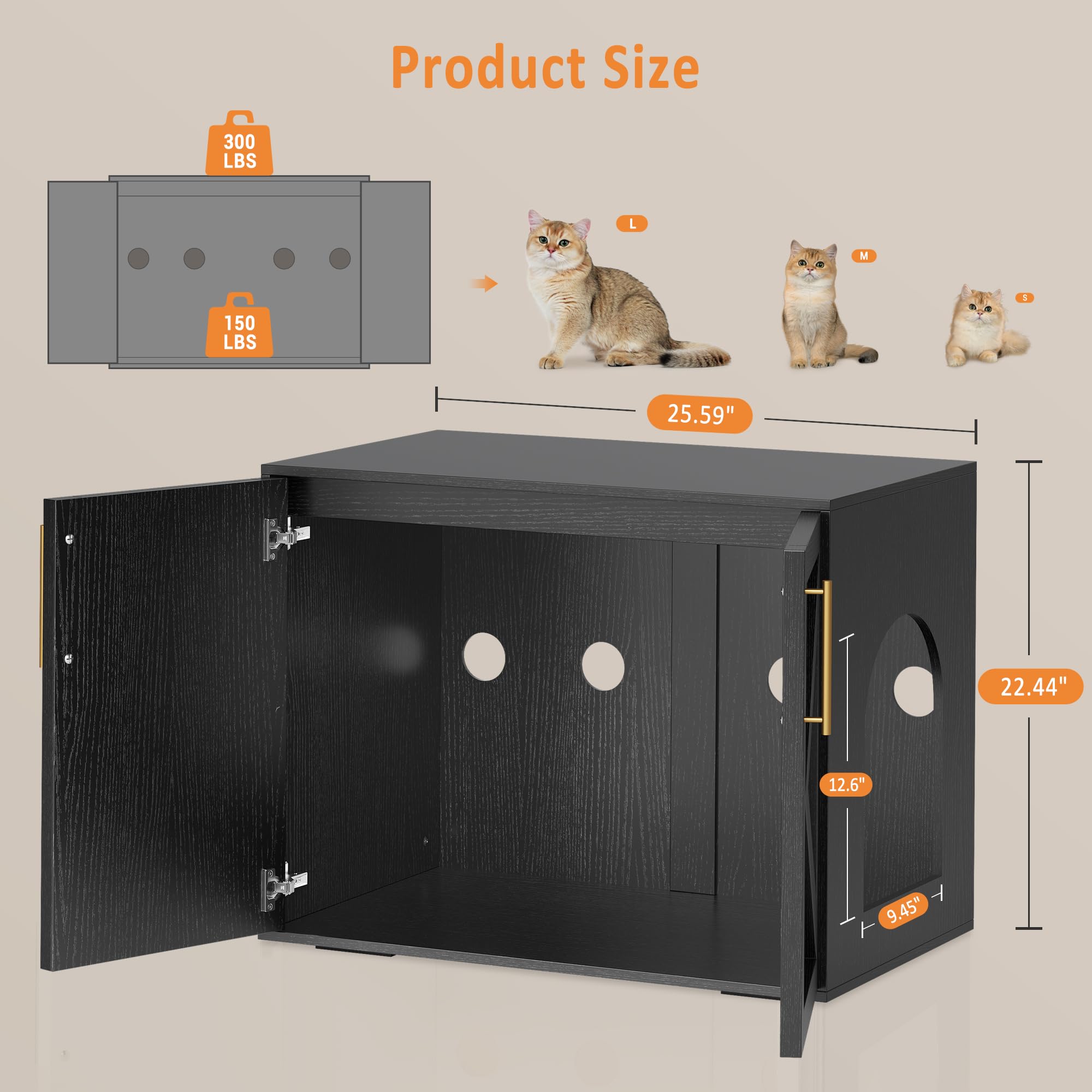 Katzenklo Schrank, Katzenhaus aus Holz mit Scheunentor, Verstecktes Katzenklo, Geräumig & Belüftet Höhlen Möbel für die Meisten Katzentoiletten,65 x 45 x 57 cm,Schwarz