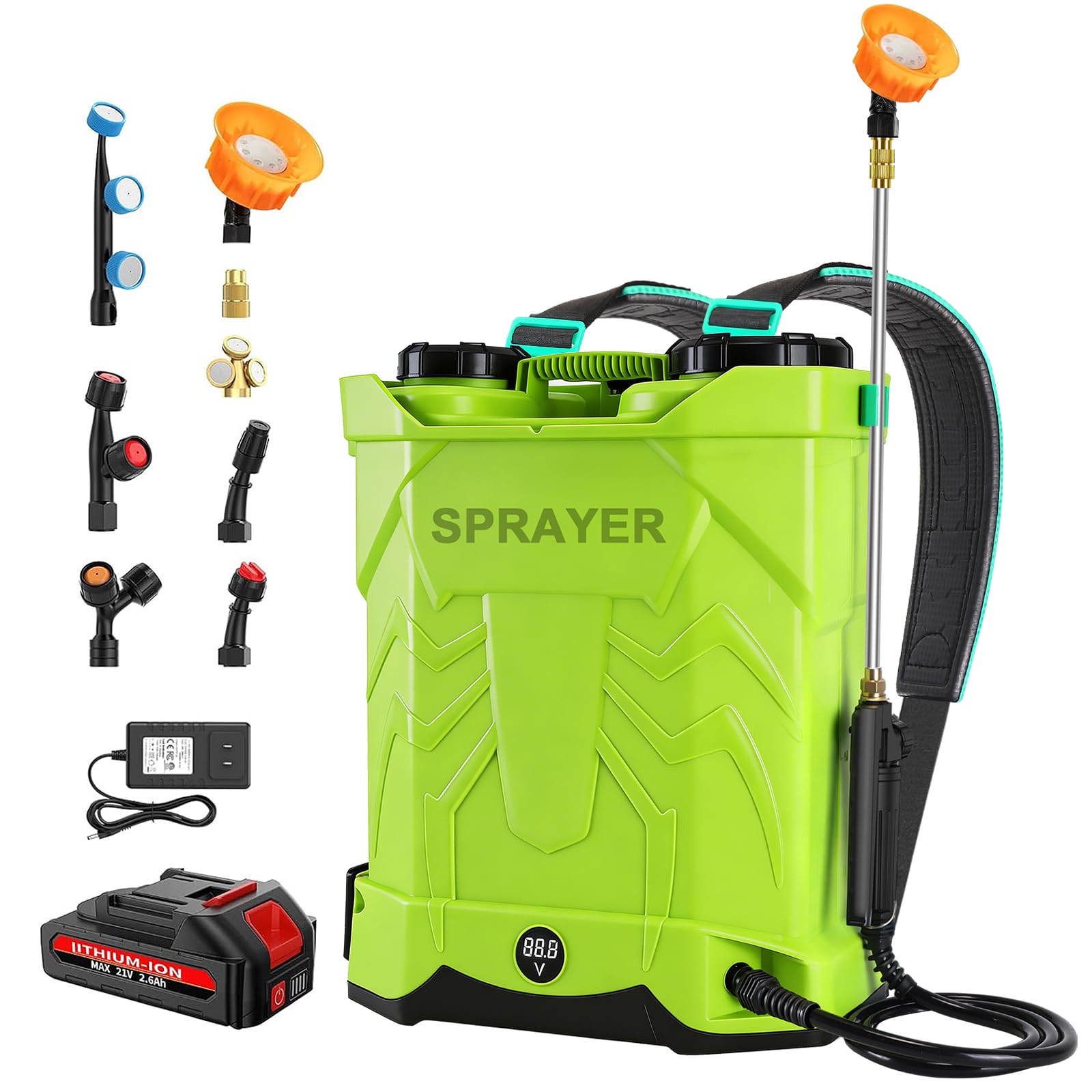 WFH Battery Powered Backpack Sprayer, 5.3 Gal, 100 PSI, 21V 2.6Ah Battery