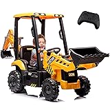 12V JCB Ride on Excavator, Ride on Construction Vehicles with Remote Control, Bulldozer, Digging Arm, Sand Digger and Backhoe Shovel Bucket, Ride On Toys for Kids 4-8,1.5-2.8Mph,Slow Start Yellow 12V
