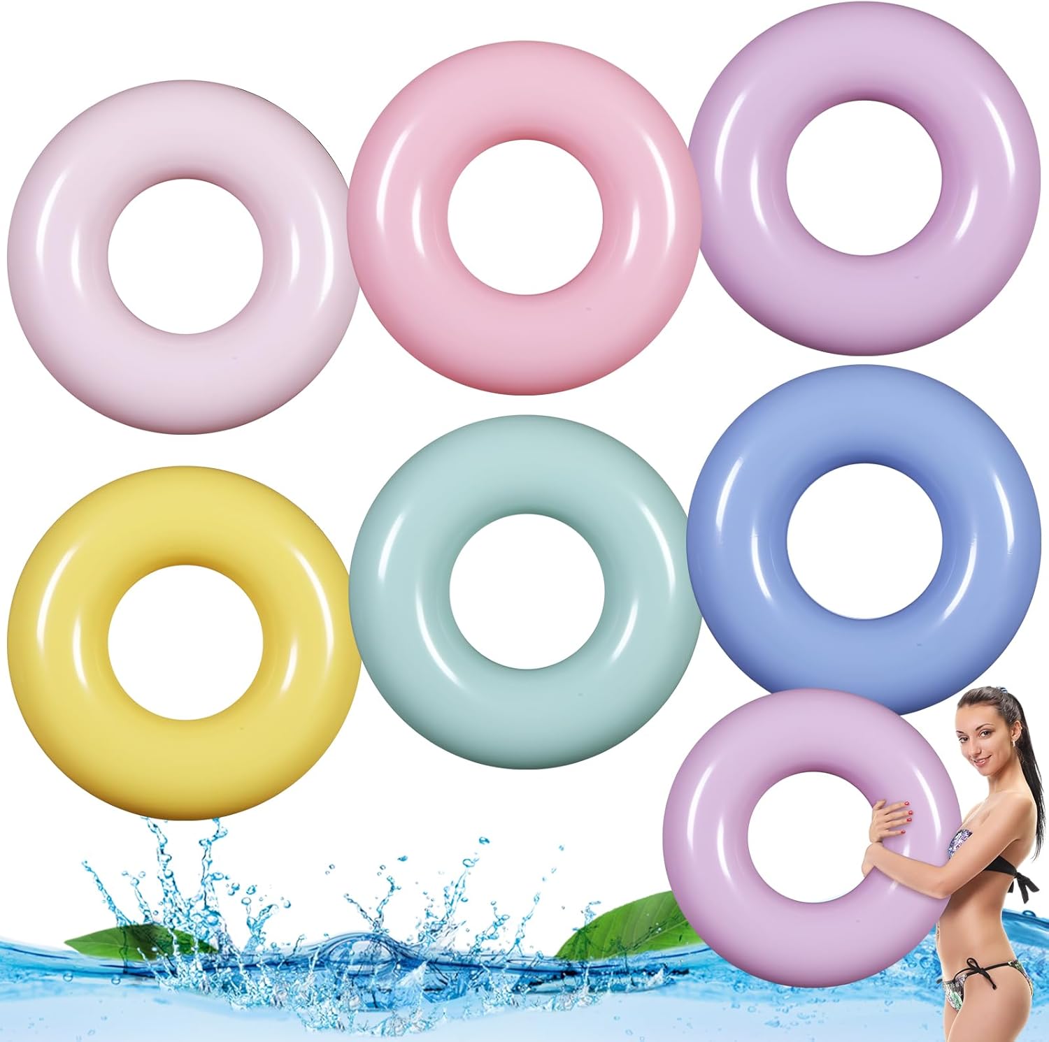 6 Pcs Inflatable Pool Float Bulk Swim Tube for Adult Swimming Ring Pool Floaties for Beach Summer Lake Beach Hawaiian Vacation Party Decoration