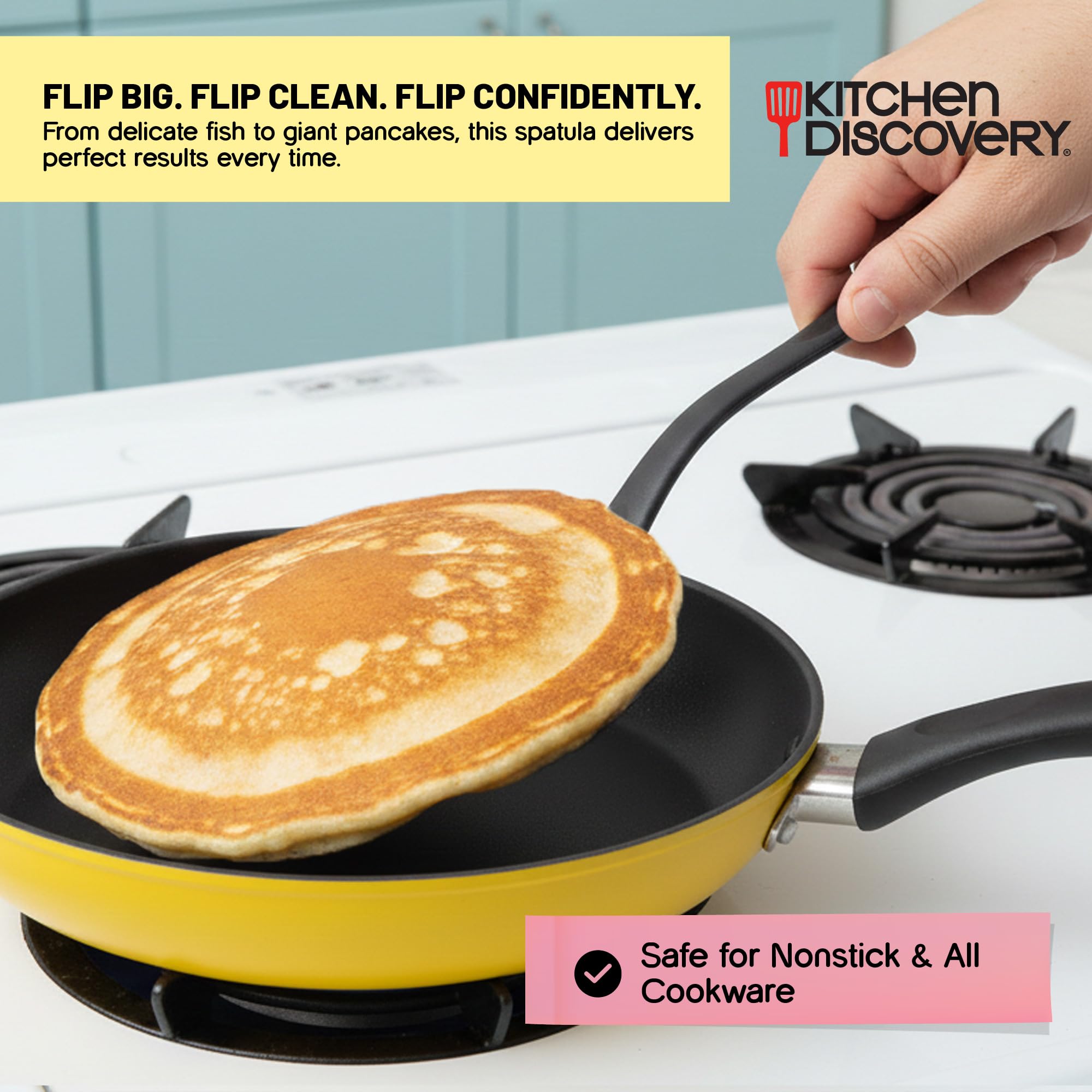 Flexibler extra breiter Spatel – Kitchen Discovery – 17,8 cm breiter Eierwender, Pfannkuchenwender für Spiegeleier, Pfannkuchen, Omeletts und Fisch – Nylon-Spatel für antihaftbeschichtetes