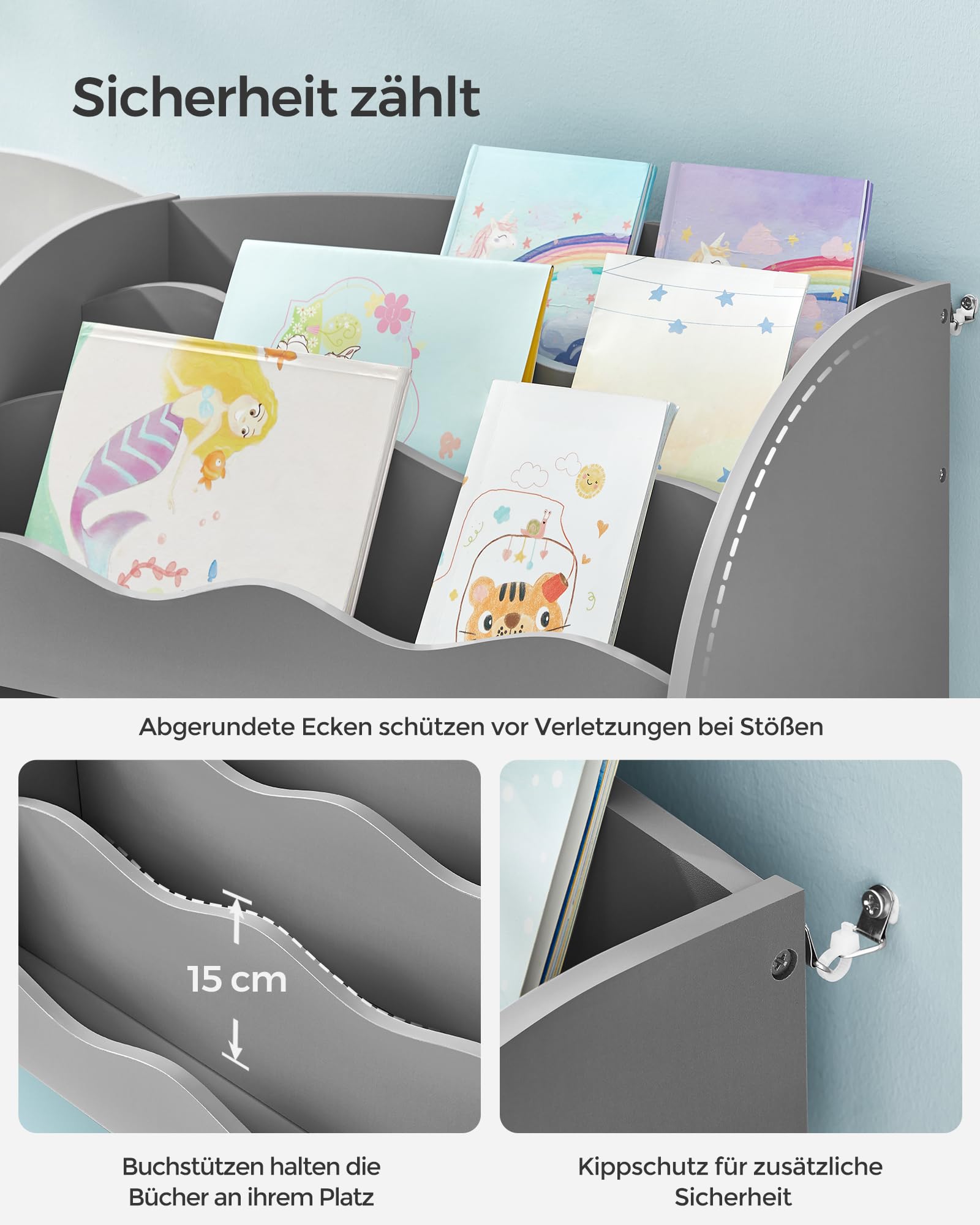 Kids Bookshelf & Toy Organiser With Side Pocket By Songmics