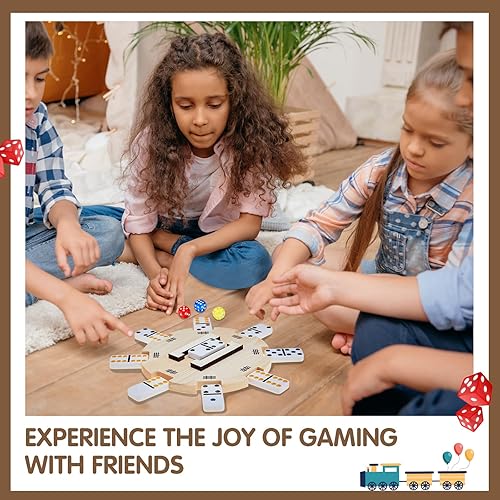 Miniatura 6 de Poen Dominoes - Cubo de tren mexicano con 8 piezas de madera para dominó, bandejas de dominó, organizador para Navidad, Año Nuevo, tren mexicano,