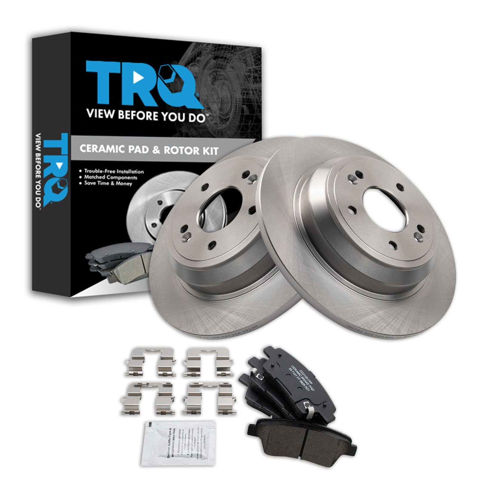 TRQ Rear Brake Pad and Rotor Set Ceramic Compatible with 2018-2019 Genesis G80