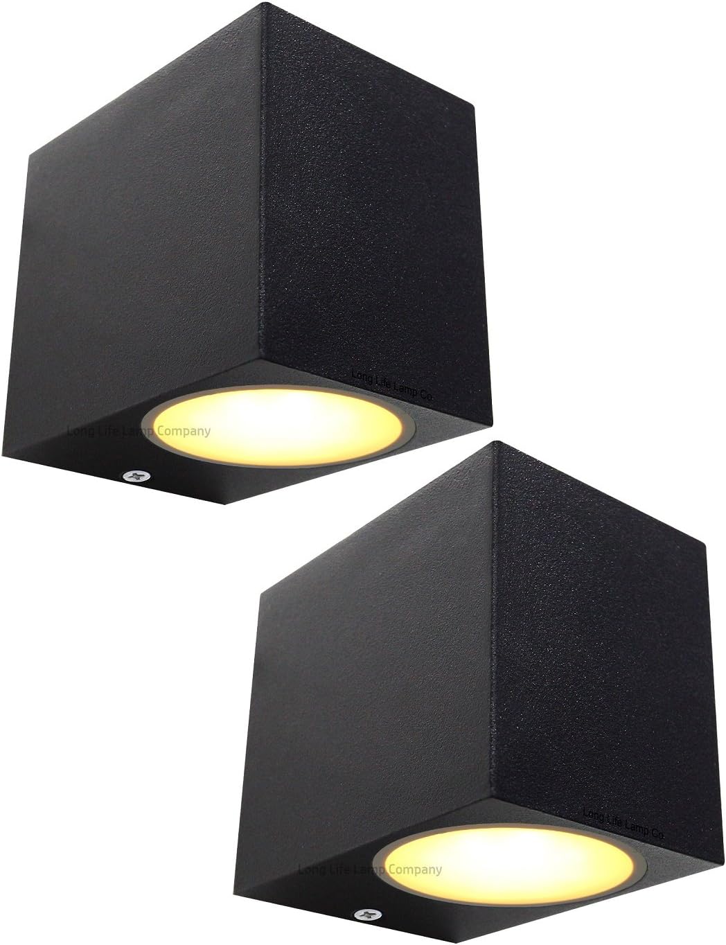 Zenon Lighting Collection2 x Black Finish Stainless Steel Mini Cube Single Outdoor Wall Light Fixture GU10 ZLC064B with LED 4w Warm White