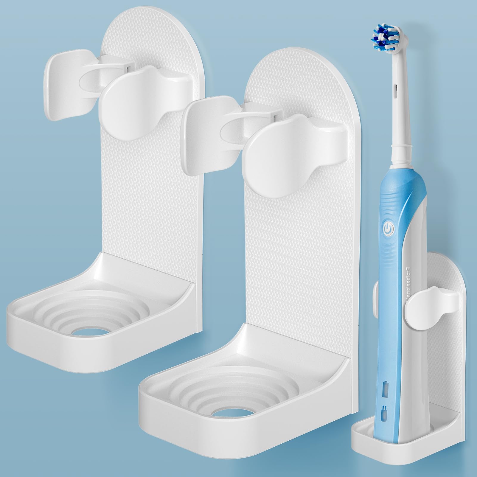 Hommand White Electric Toothbrush Holder 2 Packs, Upgraded Strong Adhesive Electric Toothbrush Holder Wall Mounted, Adjustable Electric Toothbrush Stand Toothbrush Organizer For Bathroom (Universal),