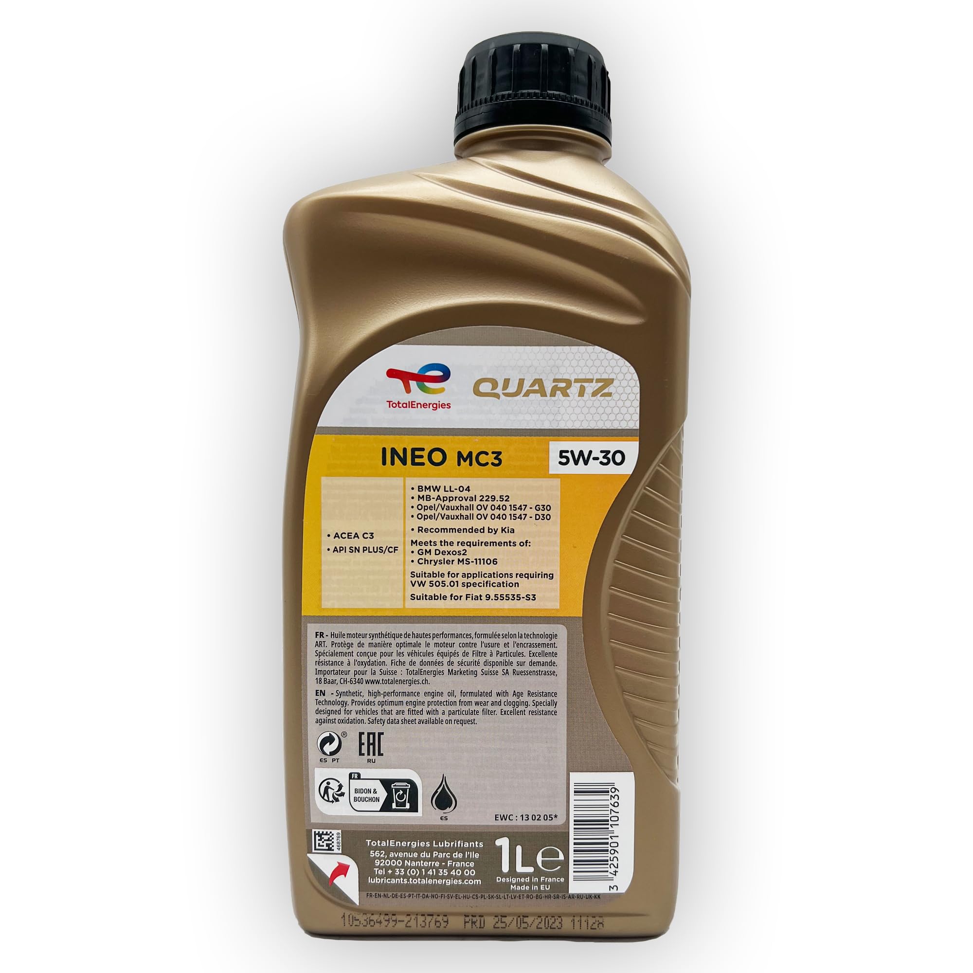 Total Quartz Ineo MC3 5W-30 Motoröl – 1 Liter Mit Trichter | Für BMW, Mercedes, Opel & Mehr