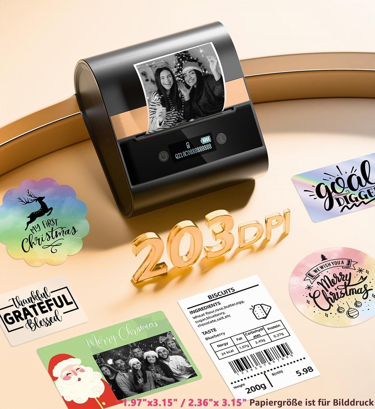 Phomemo Etikettendrucker, M260 Bluetooth Etikettendrucker Selbstklebend Tragbarer Etikettiergerät, 80mm Thermo Label Printer für Barcode, Einzelhandel, Büro, Handys- und PC-Kompatibel