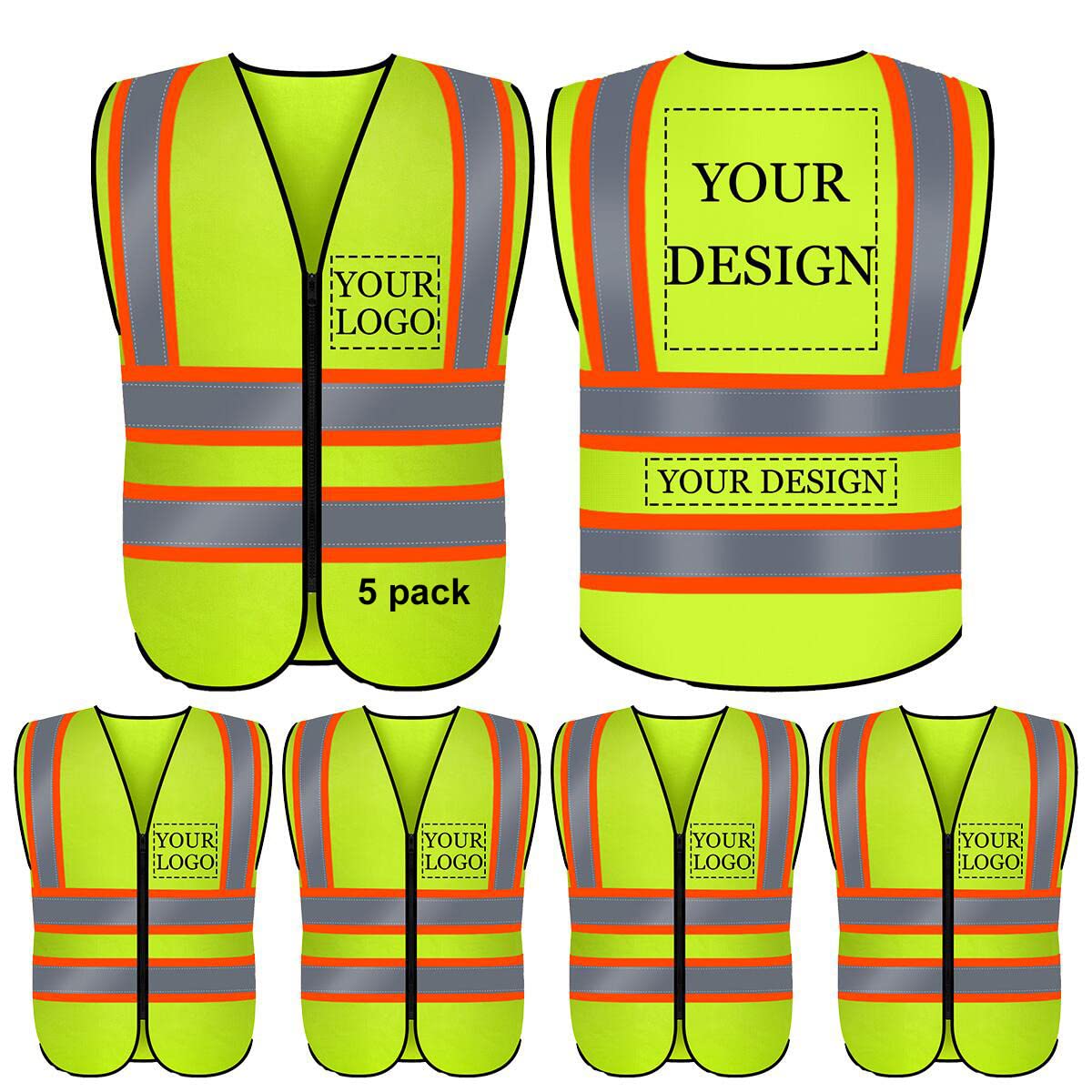 BeautyWill Custom Hi Vis Safety Vest,Class 2 High Visibility with Reflective Strips Safety Vest with 5 pockets, Construction Uniform Meets ANSI/ISEA Standards (015Yellow, L) โ image 1