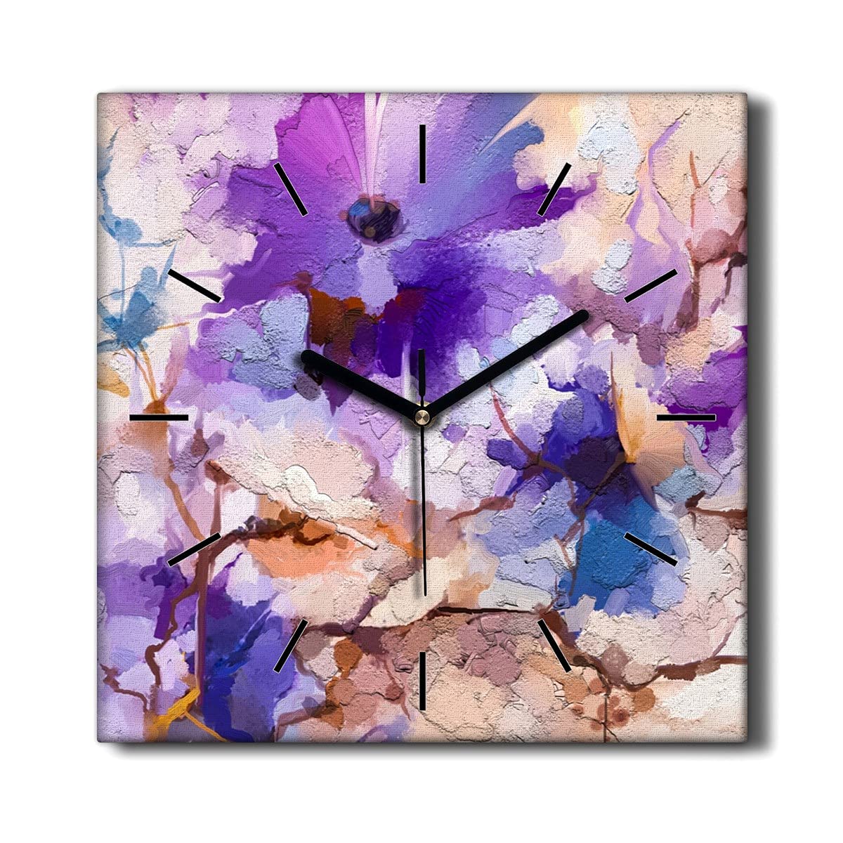 Horloge murale fleurs sur toile canvas 30x30 haut de gamme