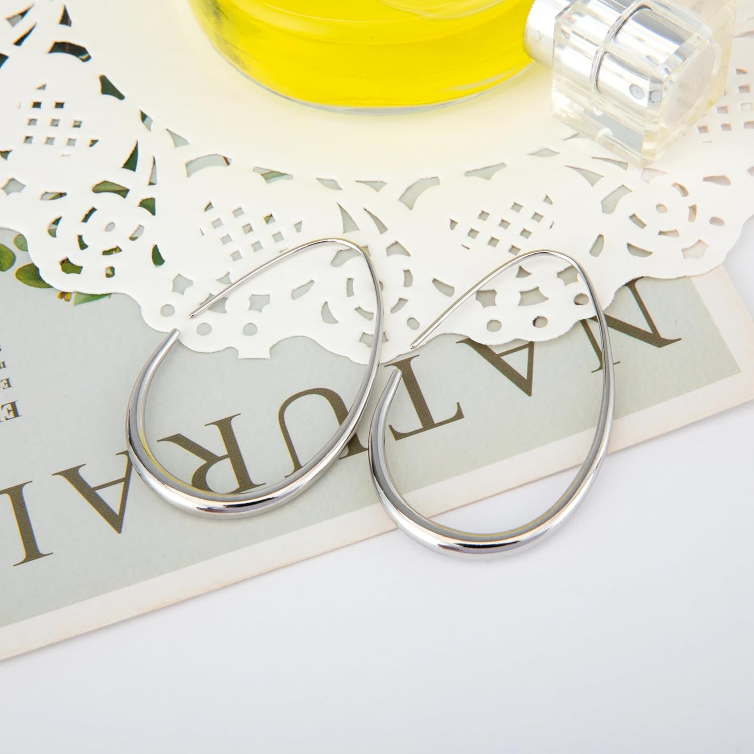 Lightweight Teardrop Hoop Earrings for Women - 14k Gold/White Gold Plated Large Oval Pull Through Hoop Earrings High Polished Statement Jewelry Gift for Women - Image 4