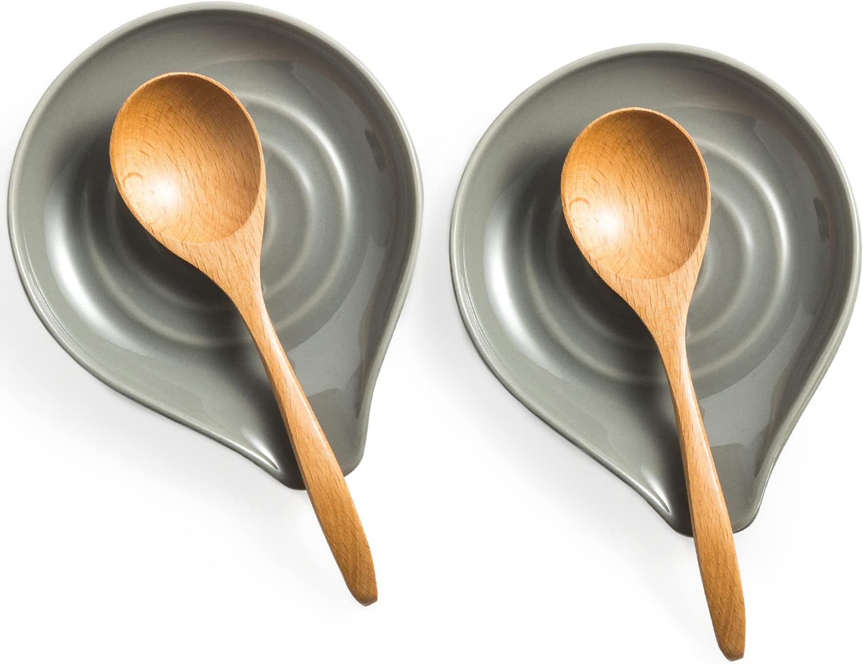 LAUCHUH Spoon Rest, 5 inch Large Spoon Holder for Stove Top Heat-Resistant Ceramic Spoon Rest for Kitchen Counter, Spoons, Ladles, Tongs, Farmhouse Kitchen Decor, Spatula Holder Set of 2, Grey