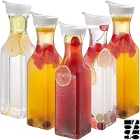 ASANMEYO 5-Pack 50oz Plastic Carafe Pitchers with Leak-Proof Flip Top Lids - Juice, Tea, Mimosa Bar Containers