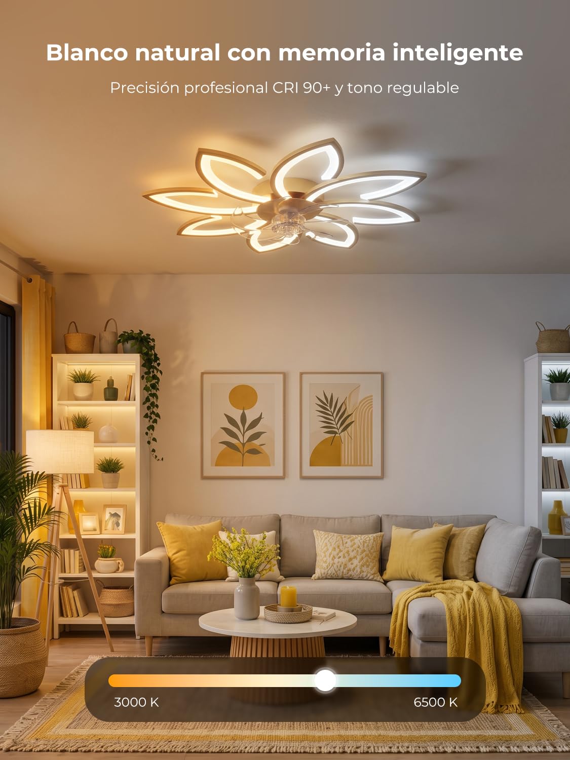 90cm Ventilador de Techo con Luz y Mando a Distancia Led Lampara Ventilador Techo Silencioso Regulable Motor DC Reversible 6 Velocidades Ceiling Fan with Light para Dormitorio Cocina,Dorado