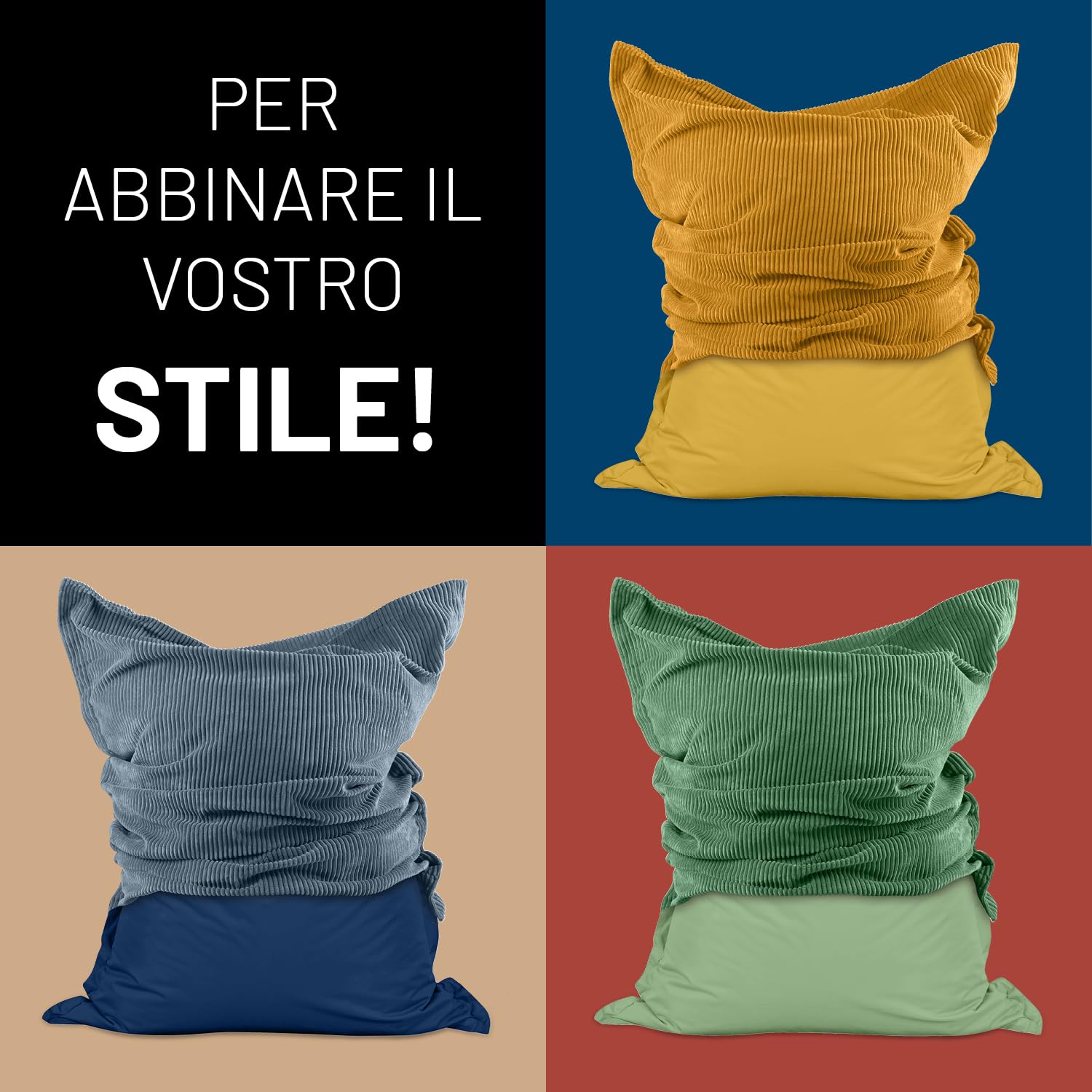 Lumaland Sitzsack Classic XXL All-in-One Set | Gigante Sitzsack XXL con cordino e rivestimento per interni ed esterni | Poltrona con imbottitura EPS sicura all'interno - Rivestimenti facili da