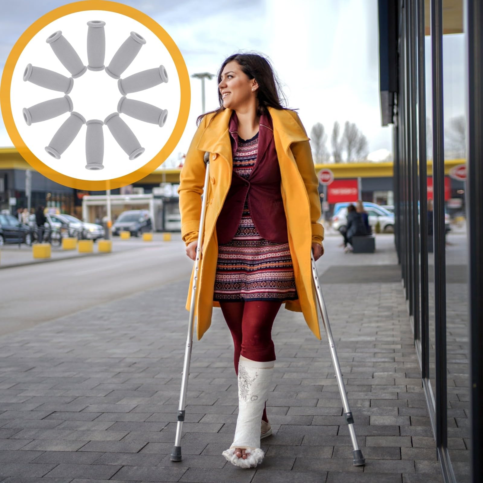Healvian 10 Piezas Empuñadura para Muletas Recambio Antideslizante Cómoda Duradera Almohadilla Tpr para Soporte en Lesiones Uso Médico