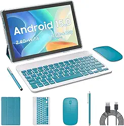 Tablet Android 15, 2 em 1, tablets de 10 polegadas com teclado e mouse Stylus, 8 GB + 64 GB + 1 TB de expansão, computador com tela sensível ao toque de 1280 * 800 IPS, 5G WiFi 6, L1, tablet