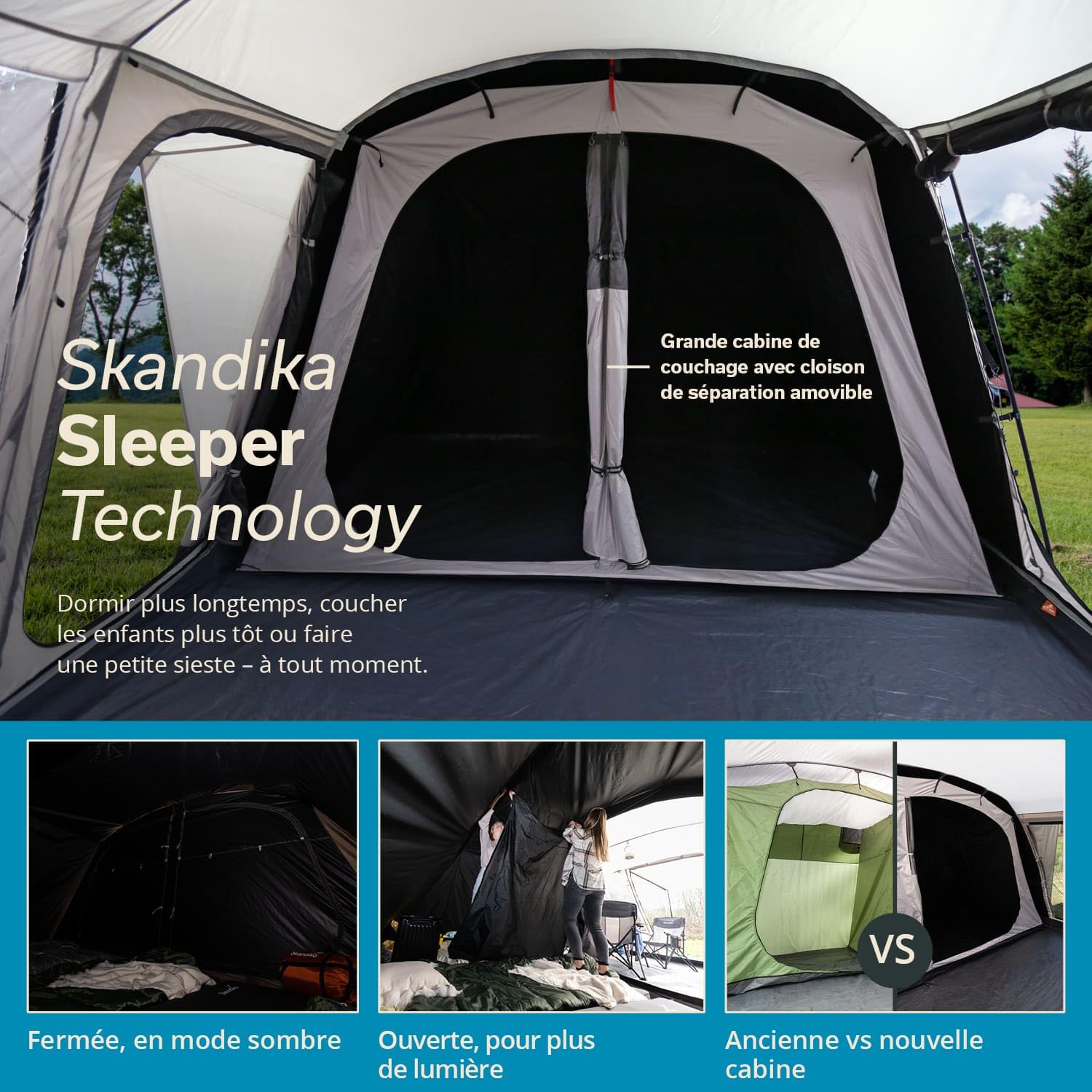 skandika Nordland 4 - Tente familiale Tunnel - 4 Personnes - 580 x 320 cm - Tapis de Sol Cousu