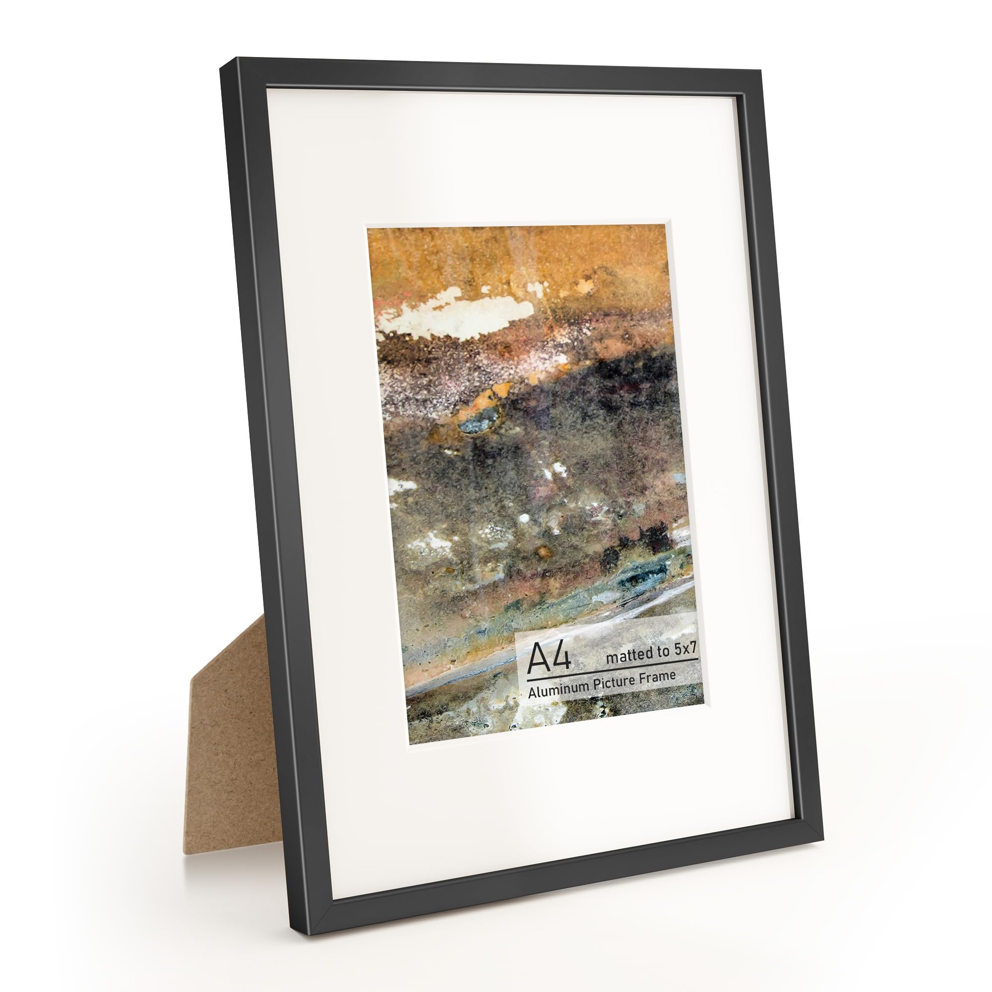 Metal Picture Frame A5(13.9x20cm) with Mat or A4(21x29.7cm) Without Mat, Upgrade Aluminum Photo Frames, for TableTop Display and Wall Mounting, Wall Hook Hanging Hardware Included, Black â image 1