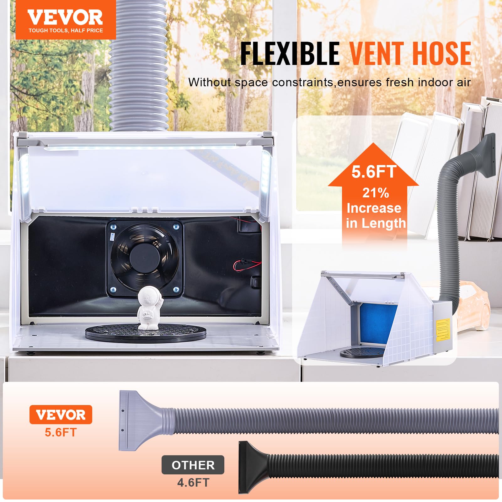VEVOR Cabina di Verniciatura per Aerografo, Set cabina di verniciatura per aerografo 4 m³/min, Luci a LED, Ventola di scarico tubo di prolunga, per Dipingere modelli, Artigianato, Modellini di torte