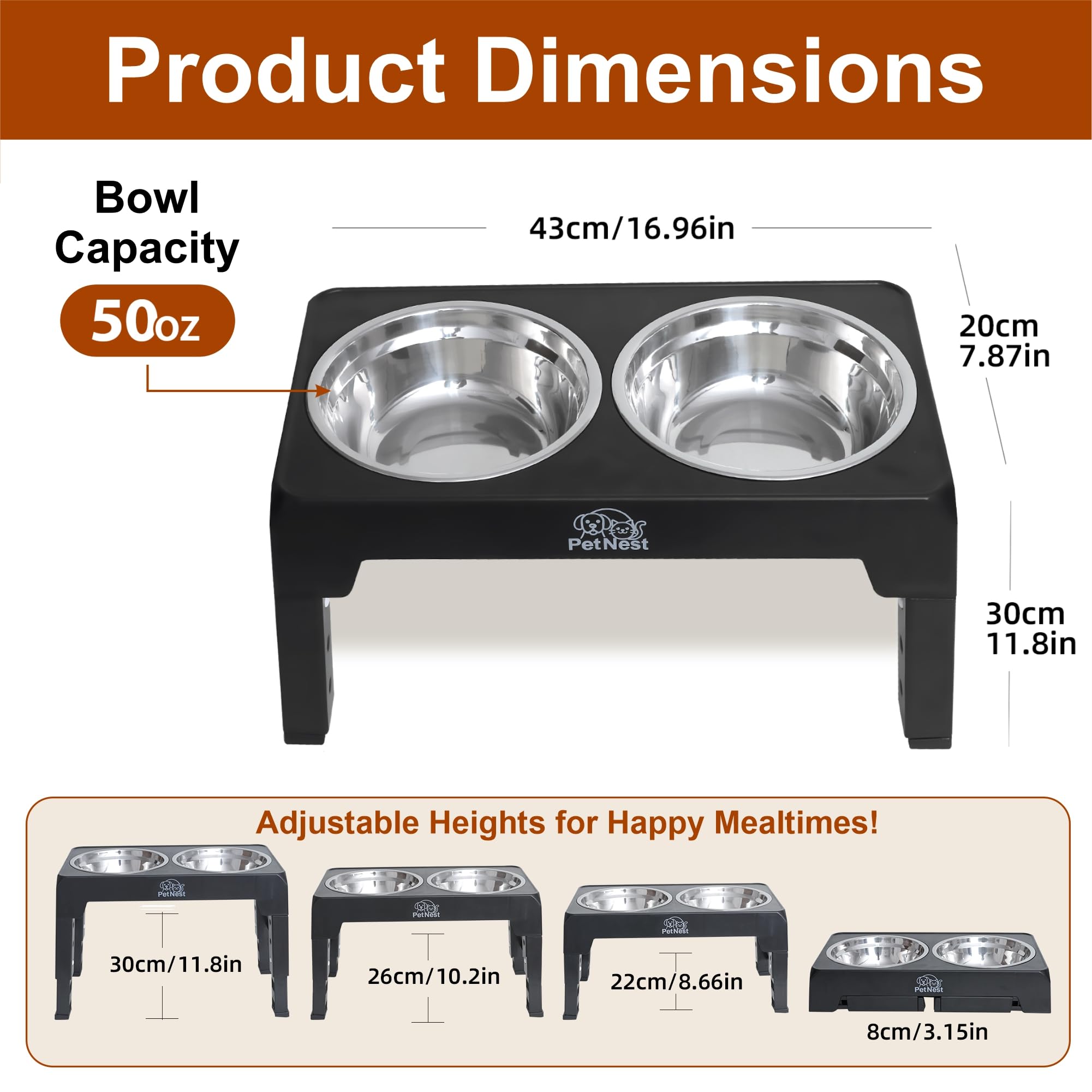 Adjustable Elevated Dog Bowls with Two Stainless SteelBowls | Food Bowl Stand for Small, Large Breed | Raised Food Feeder | Raised Pet Bowls | Dog Bowls Elevated Stand with 4 Adjustable Heights