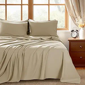 Shilucheng 100% Egyptian Cotton King Size Sheets Set - 1000 Thread Count,Luxury Cotton Bed Sheets,Breathable & Cooling Bedding and Pillow Cases, 16 Inch Deep Pocket - 6 Piece (Linen, King)