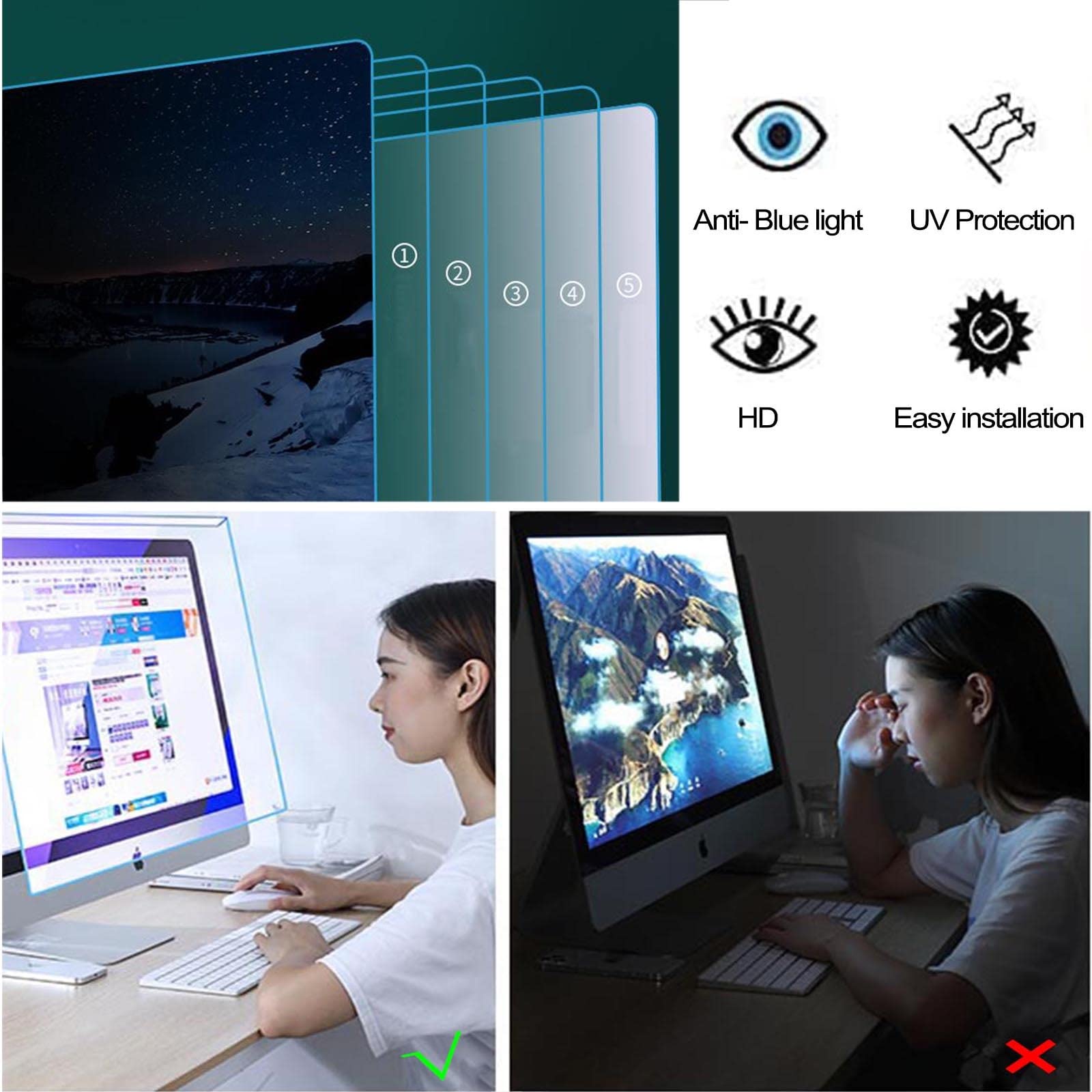 LIGUOYI Premium Filtro De Privacidad, Antis-arañazos Filtro De Pantalla, Antis Luz Azul, Antis UV, Antis-Reflejos Protector De Pantalla, Universasl para Monitor, Fácil De Instalar Y Retirar