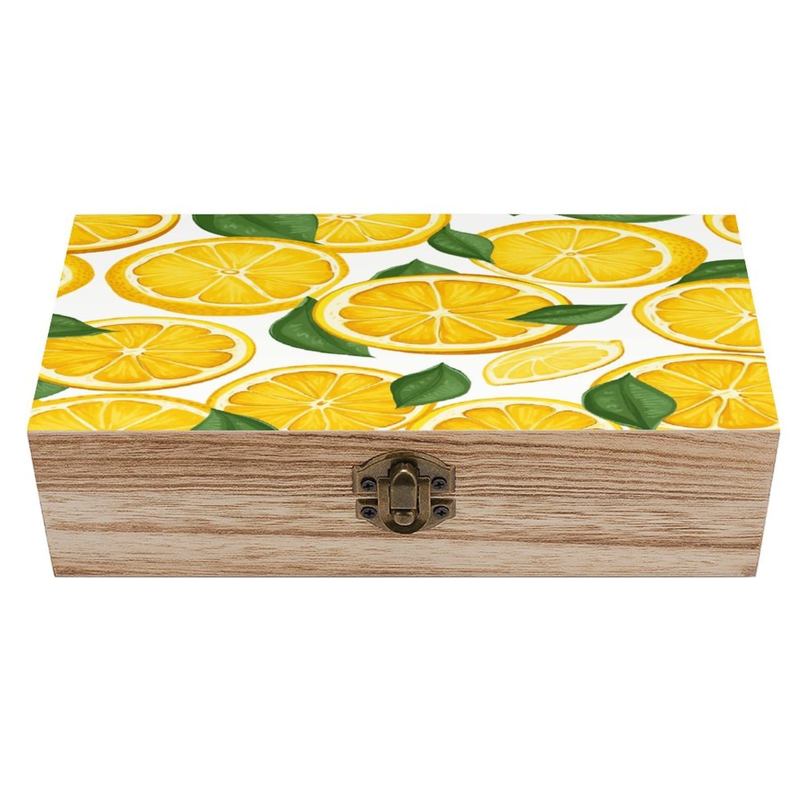 JTREHY Lemon Fruit Pattern Wooden Storage Box Exquisite Durable Wood Gift Case Sturdy Vintage Jewelry Wooden Chest for Art Hobbies Storage Keepsake Gift