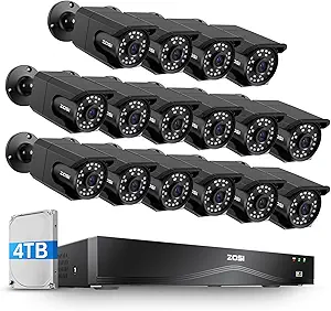 ZOSI 4K 16CH PoE Security Camera System, 16 x 8MP PoE IP Camera Outdoor Indoor with Human Detection, 100ft IR Night Vision, IP66 Weatherproof, 4K 16CH H.265+ NVR with 4TB HDD for 24/7 Audio Recording asin的图片