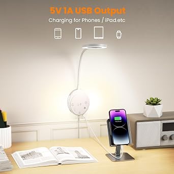 Wall Mounted Reading Light,Bedside Headboard Lights with 5 Color Temperature &5 Dimming,360Flexible Gooseneck,USB Output, Night Light&Timer Function- Perfect for Reading (White)