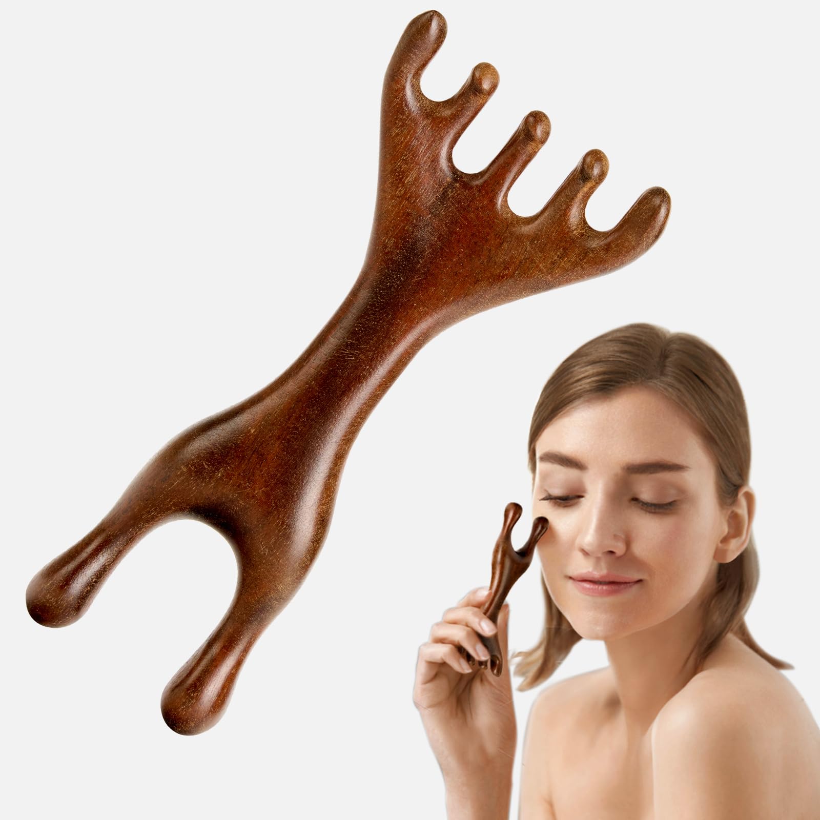 Double-Ended Wood Scalp Massager Sandalwood Gua Sha Comb Head Scalp Scratcher Massage Tool for Deep Relaxation Stress Reductio