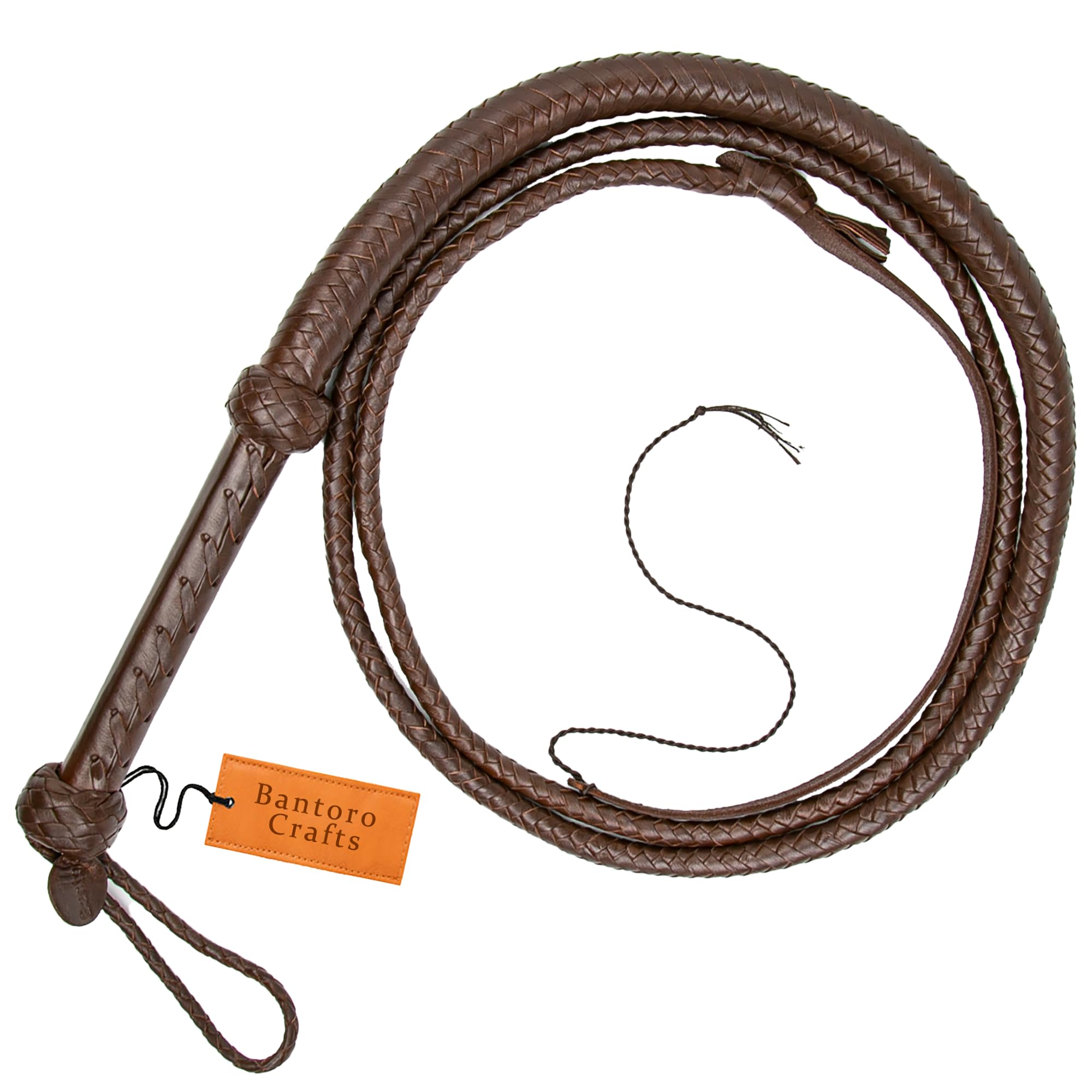 Fouet En Cuir Véritable 4 Pieds (1,21 M) - 12 Tresses, Marron Et Blanc, Pour équitation Et Dressage - 7