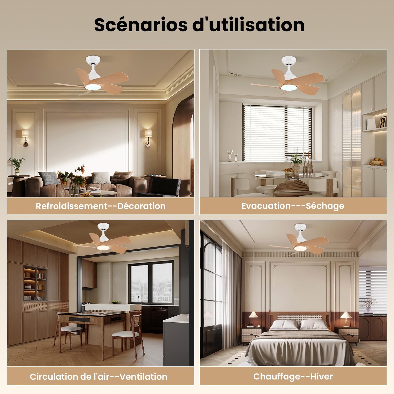 CJOY Ventilateur de Plafond, 76cm Ventilateur Plafond avec Lumiere | Telecommande, 6 Vitesse, Mémoire 3 CCT Dimmable, Silencieux Réversibles CC, Timer, Veille Mode, Grain Bois, Chambre à Coucher