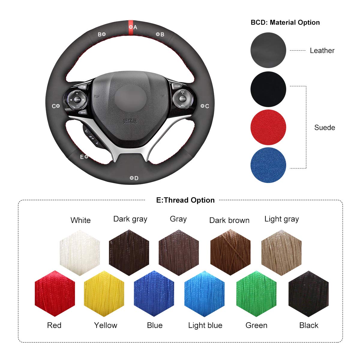 MEWANT Funda de Volante a Medida para Coser Honda Civic Civic 9