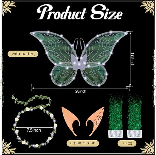 Miniatura 4 de Kit de alas de hadas de Navidad, alas de hada de mariposa, disfraz de Navidad para mujeres y niñas, con luz LED, alas de mariposa, orejas de elfo,