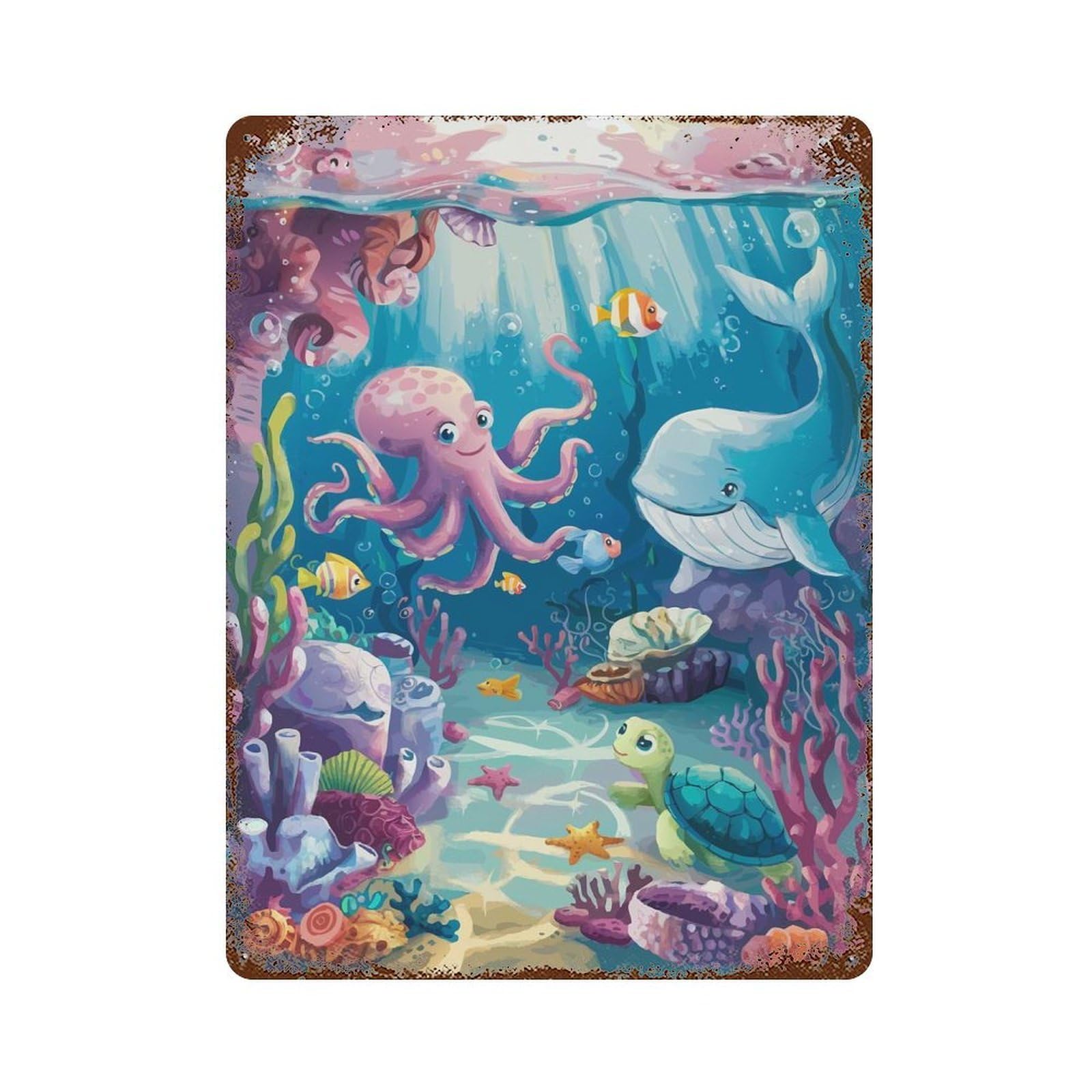Cute Underwater Friends Vintage Metal Tin Sign 15.7"x11.8", Industrial Home Decor for Garage, Pub Or Kitchen