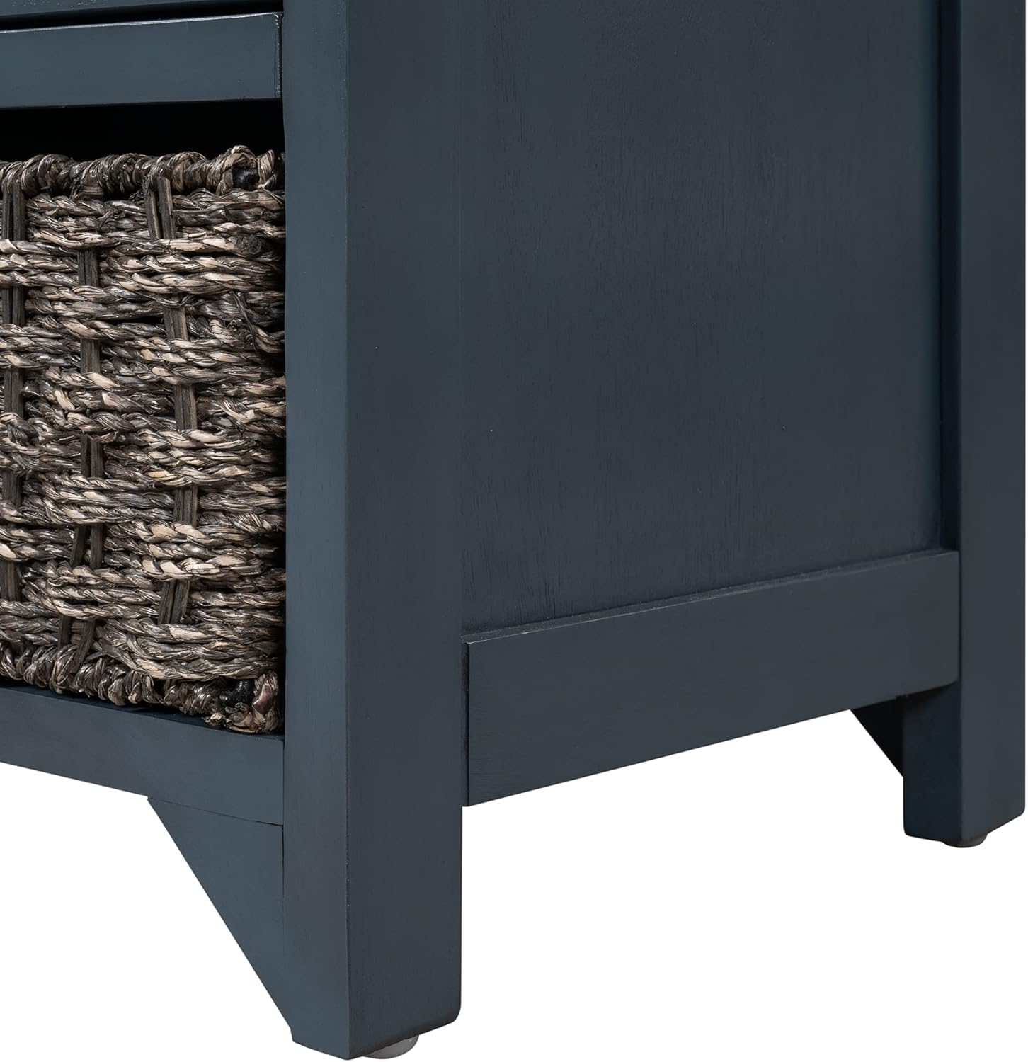 Wood Storage Bench with 1 Basket and 2 Drawers,Fully Assembled Shoe Stool,W/Removable Cushion,for Hallway,Entryway,Bedroom,Living Room,Navy, 32"